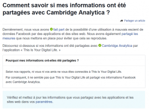 partage facebook informations partagées cambridge analytica